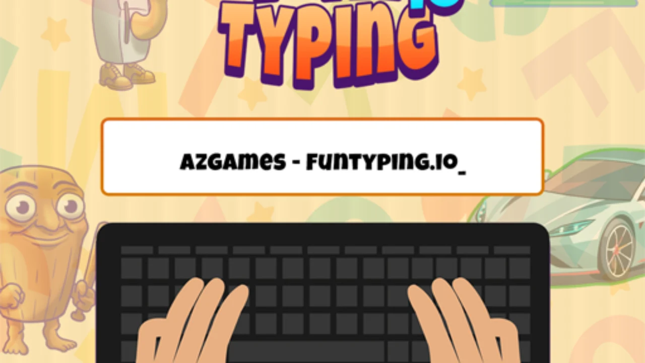 Fun Typing IO artwork with hands above a keyboard