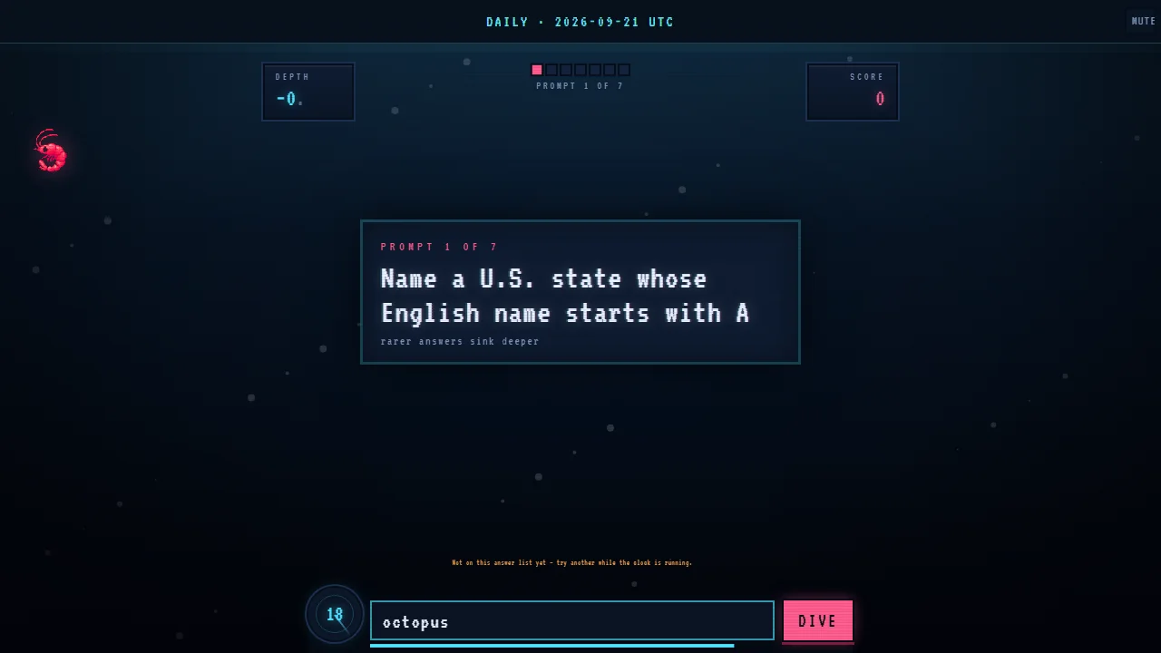 Krillion invalid answer feedback telling the player to try another answer while the timer continues