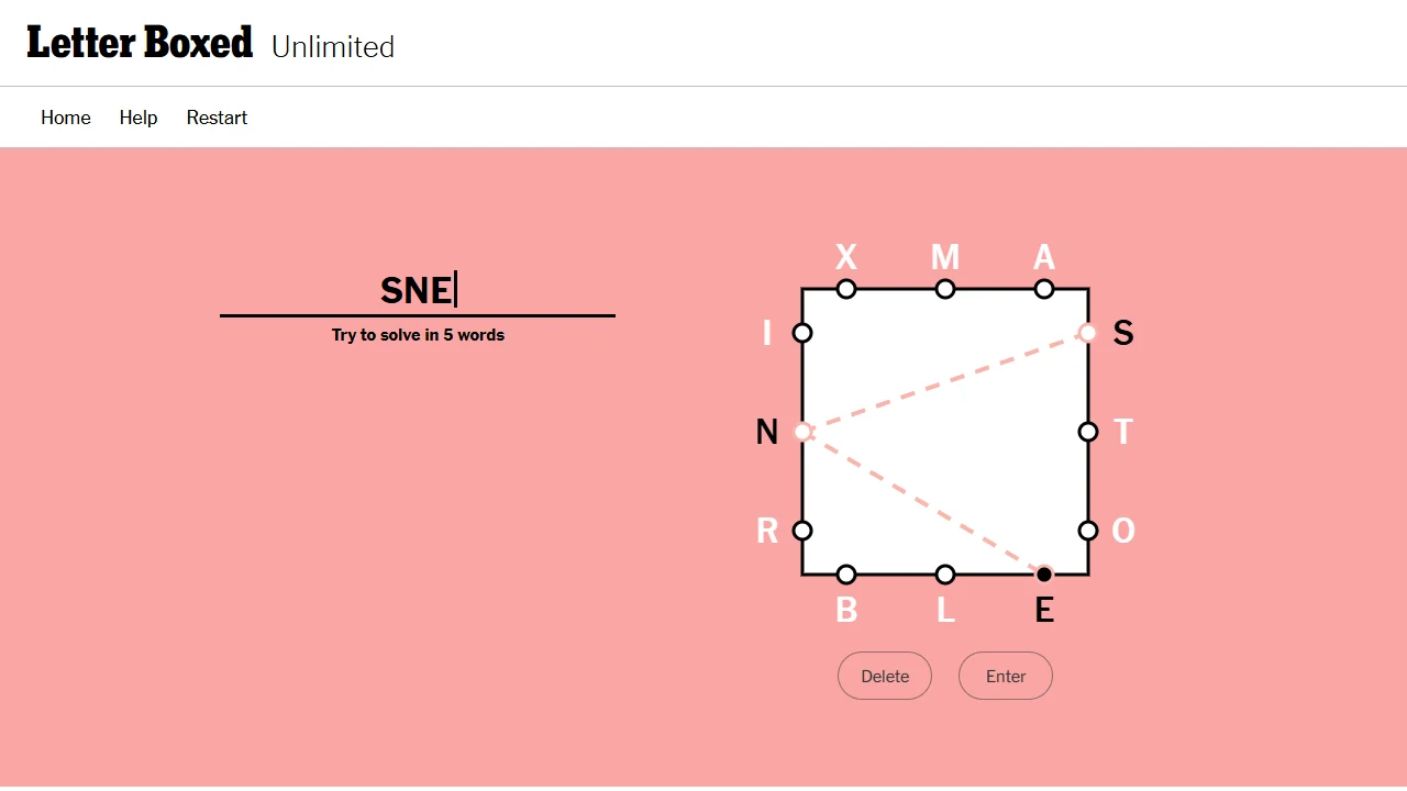 Letter Boxed path connecting letters from alternating sides