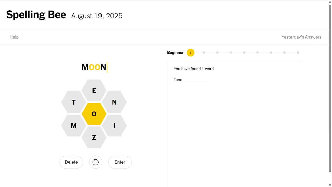 Spelling Bee word entry using the center letter