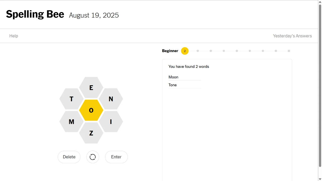 Spelling Bee progress list and score rank