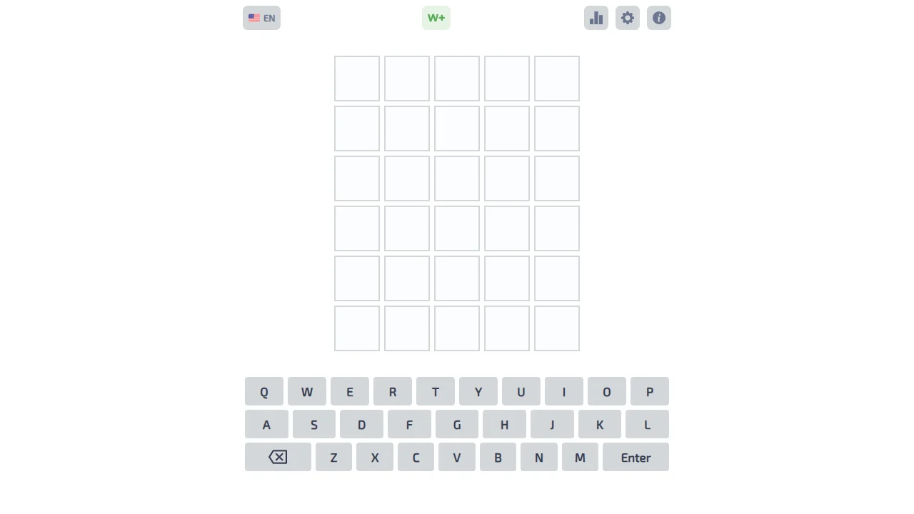 Wordle Game opening grid and on-screen keyboard